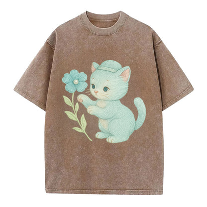 Aqua Kitten - Vintage T-shirt - Brown