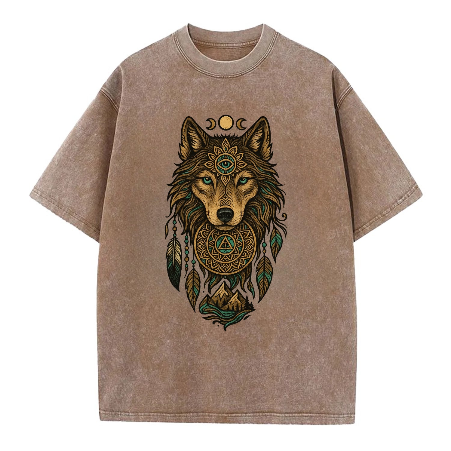 Tattoo Wolf Flash  - Vintage T-shirt - Brown