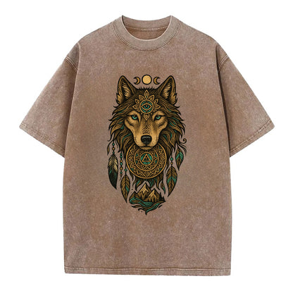 Tattoo Wolf Flash  - Vintage T-shirt - Brown