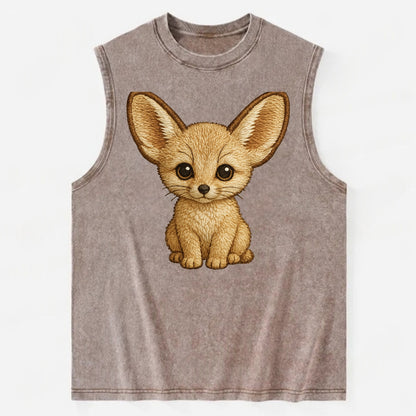 Baby Fennec Fox - huge ears, cream fur, large dark eyes, front-facing, desert - Vintage Washed Tank - Brown