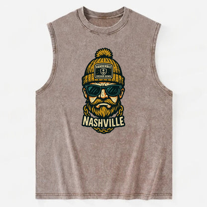Nashville Commodore wearing Vanderbilt beanie with anchor patch - Vintage Washed Tank - Brown