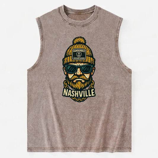 Nashville Commodore wearing Vanderbilt beanie with anchor patch - Vintage Washed Tank - Brown