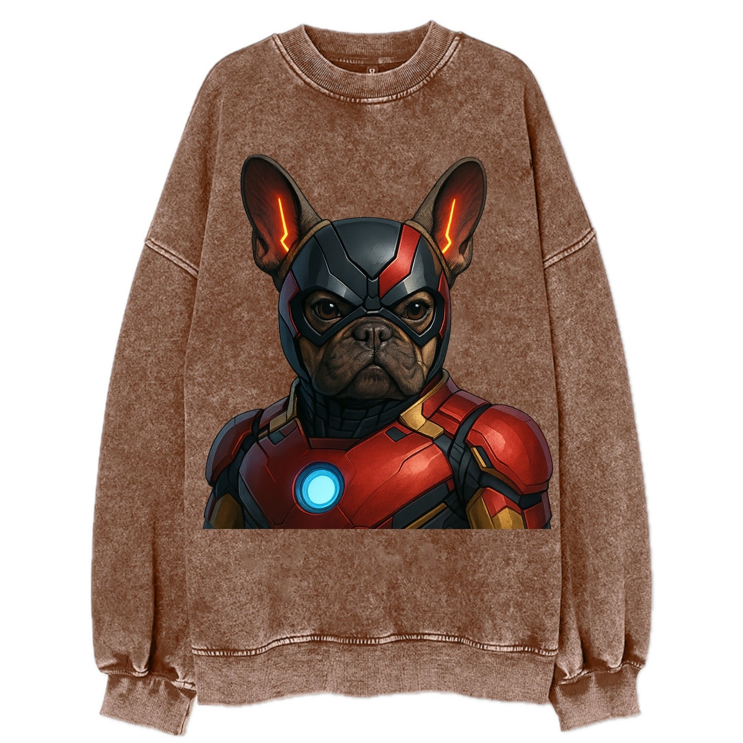 French Bulldog Iron Man  - Vintage Sweatshirt - Brown