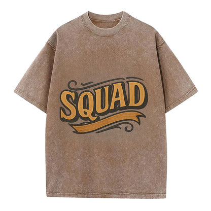 Bold typography design - "SQUAD" - your crew, your people - Vintage T-shirt - Brown