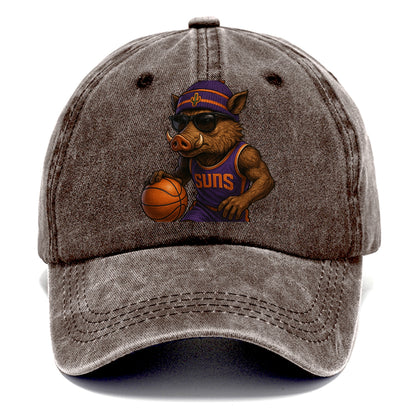 Phoenix Javelina wearing Suns beanie with cactus patch and wayfarer sunglasses - Classic Cap - Brown