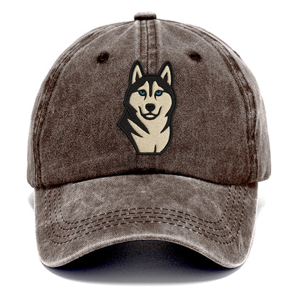 Husky - Blue eyes close-up portrait - Classic Cap - Brown