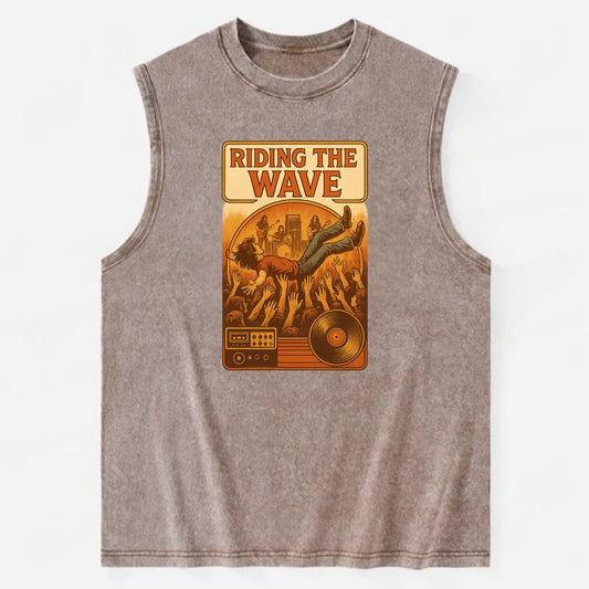Crowd surfing at packed concert - "Riding the Wave" - concert energy - Vintage Washed Tank - Brown