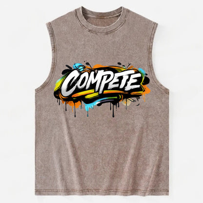 Bold typography design - "COMPETE" - competitive spirit, love the game - Vintage Washed Tank - Brown