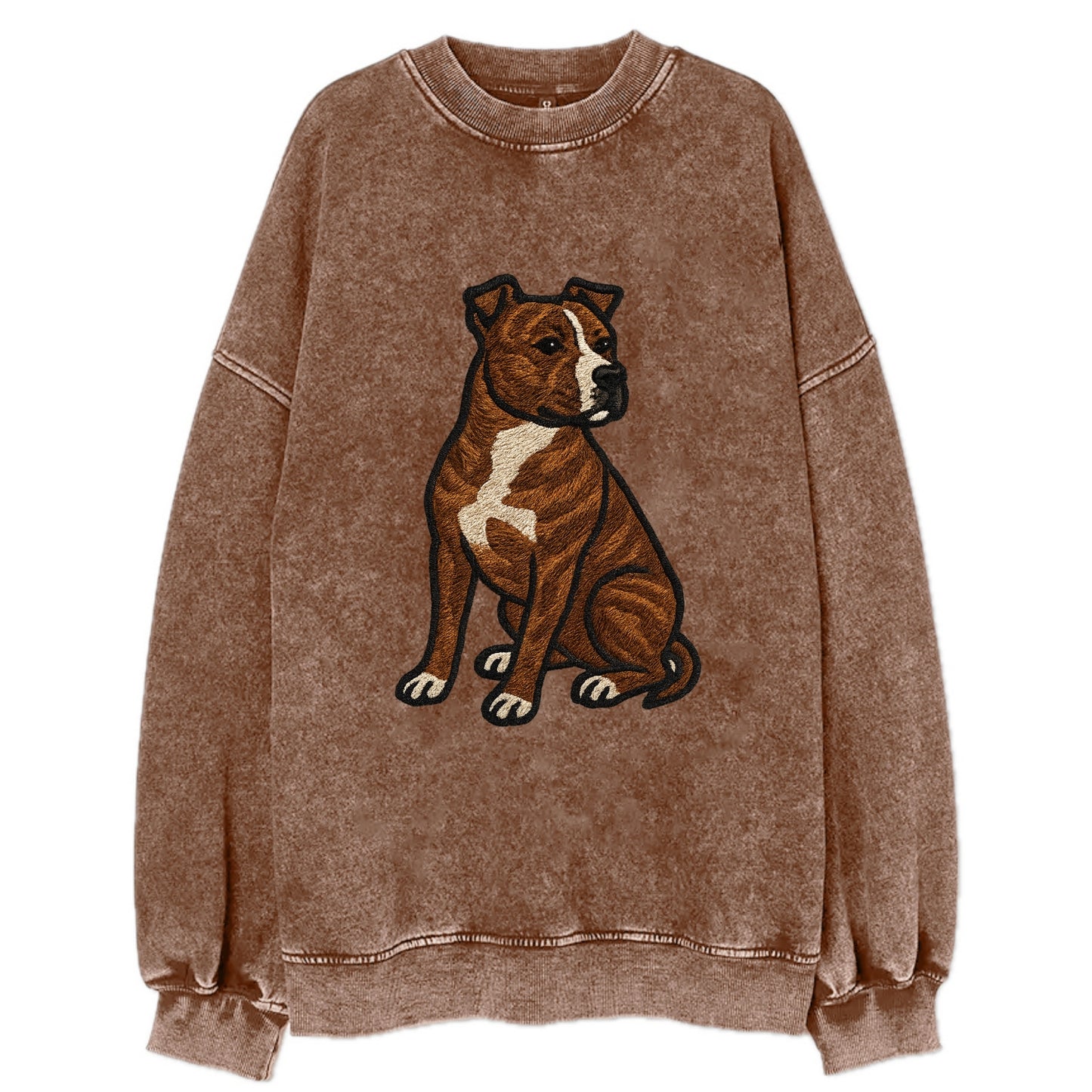 American Staffordshire Terrier - Brindle embroidered pose - Vintage Sweatshirt - Brown
