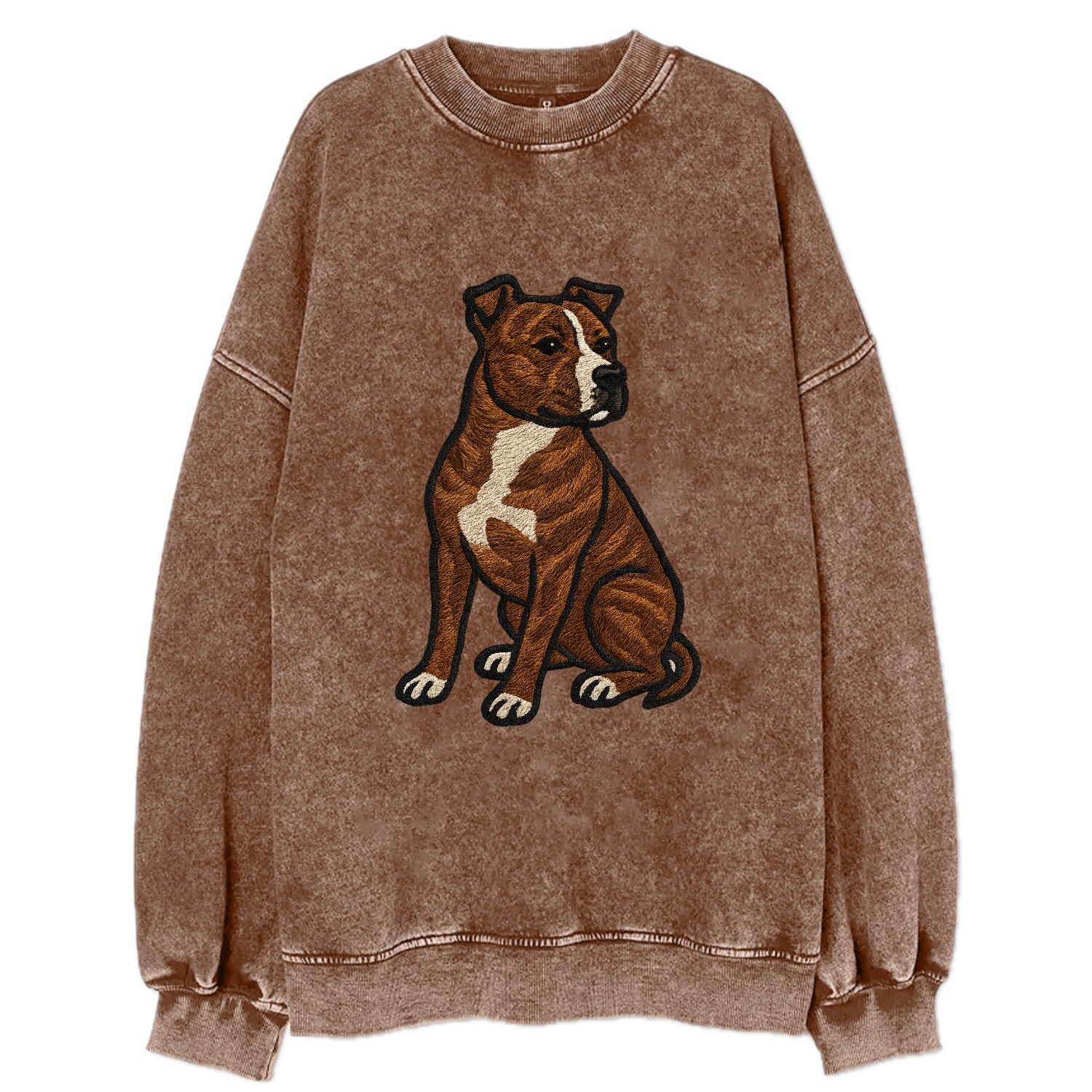 American Staffordshire Terrier - Brindle embroidered pose - Vintage Sweatshirt - Brown
