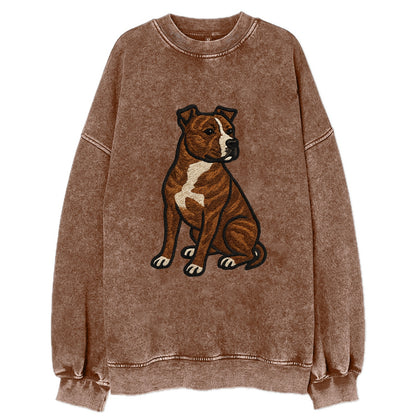 American Staffordshire Terrier - Brindle embroidered pose - Vintage Sweatshirt - Brown