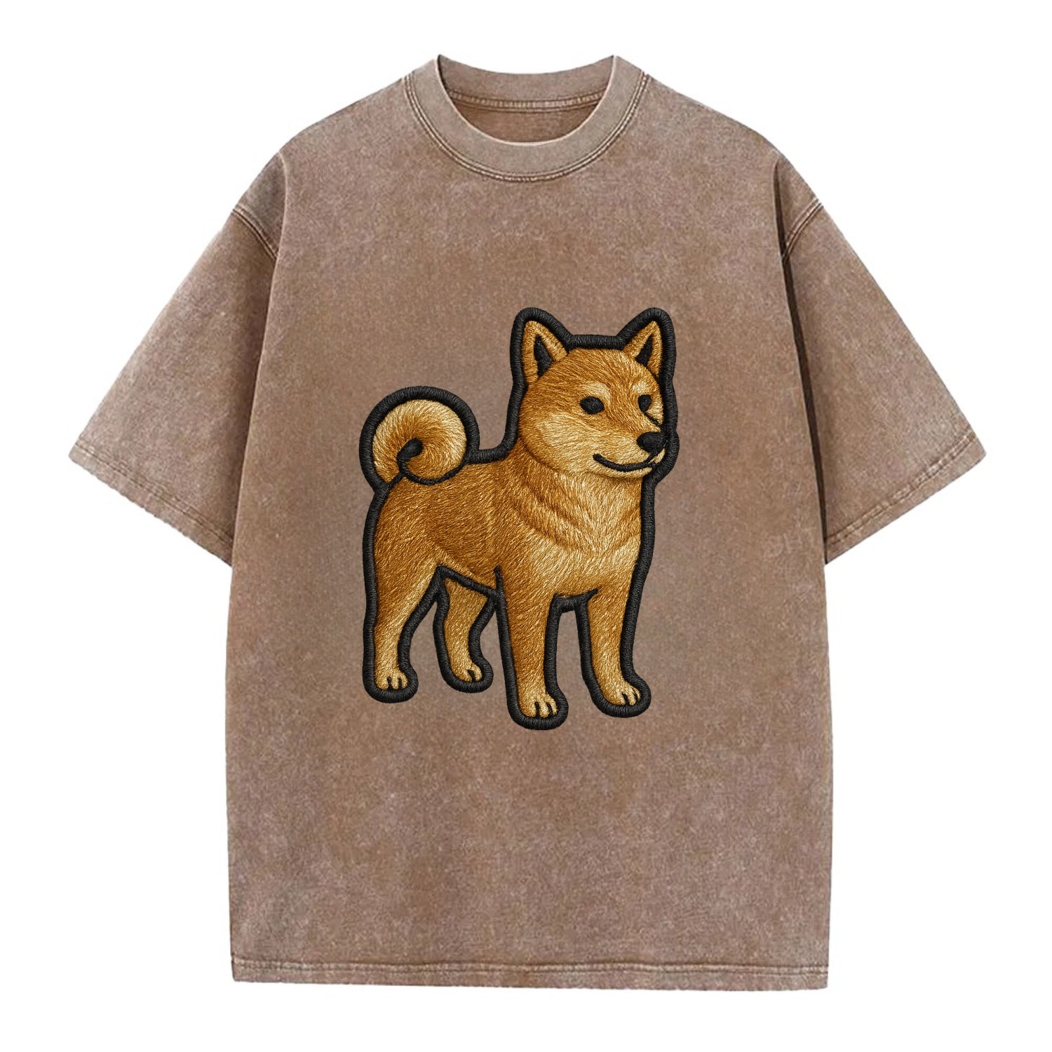 Shiba Inu - Trendy Japanese dog logo wit - Vintage T-shirt - Brown
