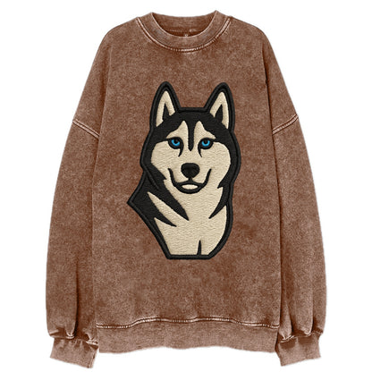 Husky - Blue eyes close-up portrait - Vi Vintage Sweatshirt - Brown