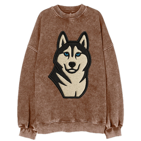Husky - Blue eyes close-up portrait - Vi Vintage Sweatshirt - Brown