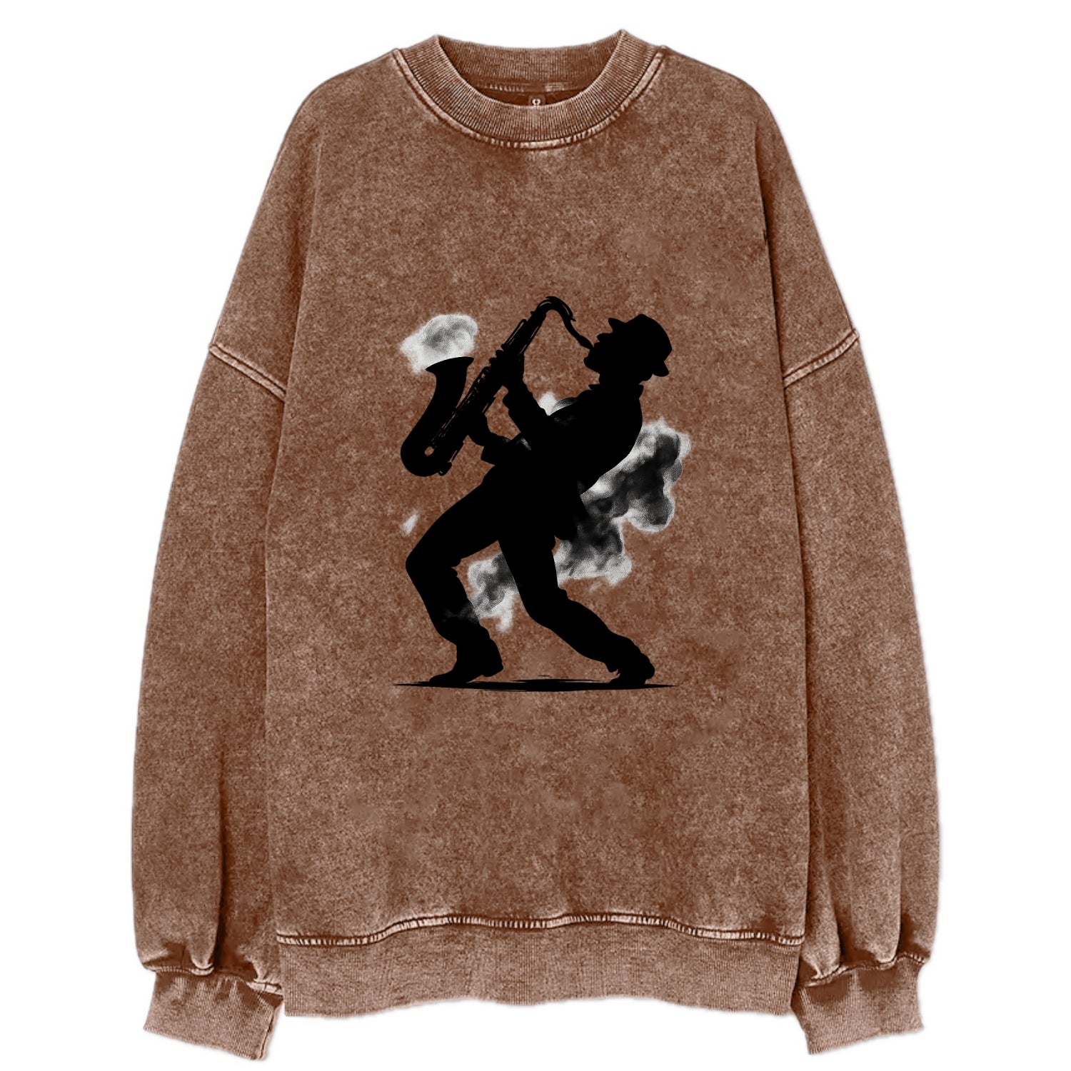 Saxophonist playing jazz in smoky room - Vintage Sweatshirt - Brown