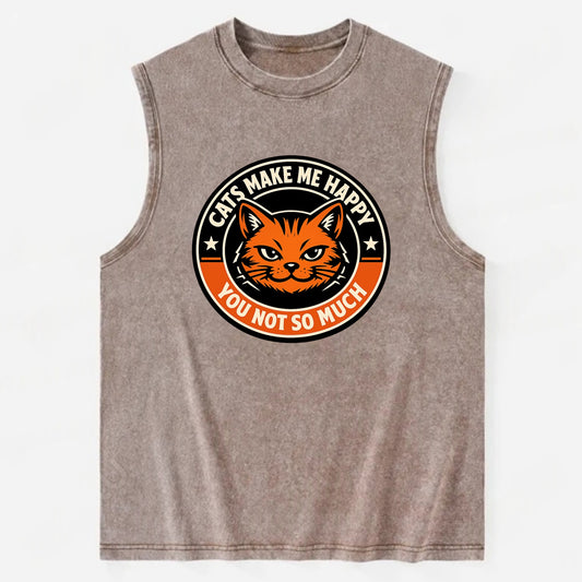 Joyful Whiskers Emblem - Vintage Washed Tank - Brown