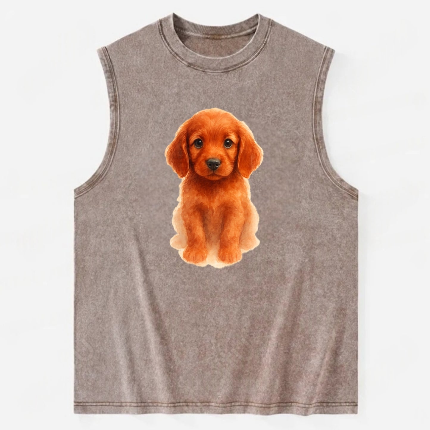 Baby Irish Setter Puppy - mahogany red coat, feathered ears, friendly eyes, - Vintage Washed Tank - Brown
