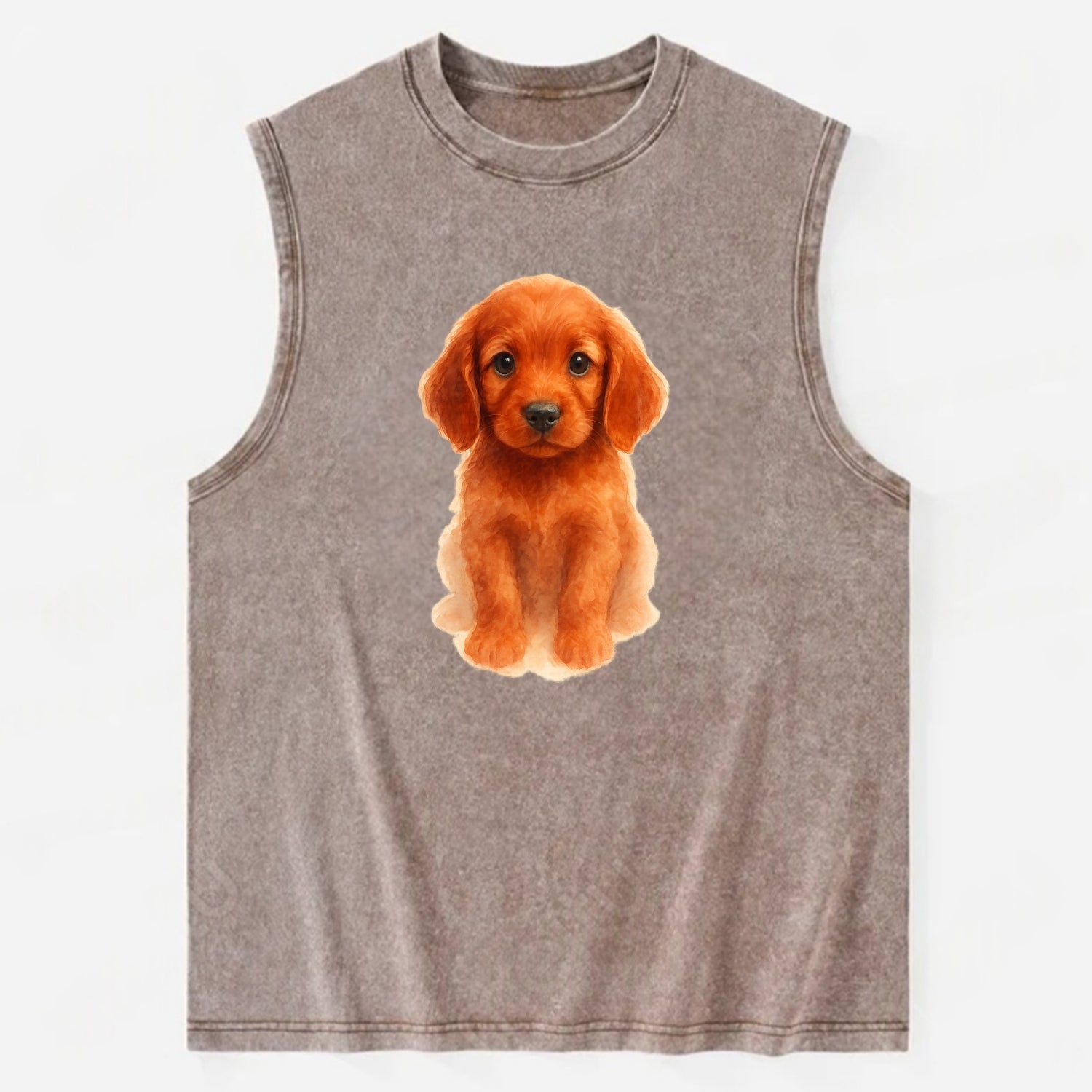 Baby Irish Setter Puppy - mahogany red coat, feathered ears, friendly eyes, - Vintage Washed Tank - Brown