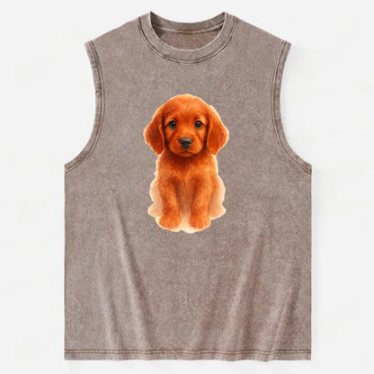 Baby Irish Setter Puppy - mahogany red coat, feathered ears, friendly eyes, - Vintage Washed Tank - Brown