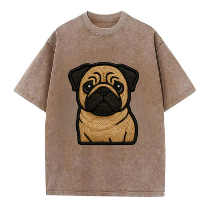 Pug - Contemporary wrinkled design with - Vintage T-shirt - Brown