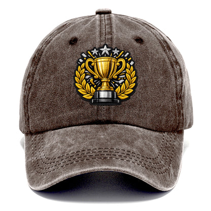 Embroidered patch design - CHAMPIONSHIP TROPHY - golden trophy cup with laurels in - Classic Cap - Brown