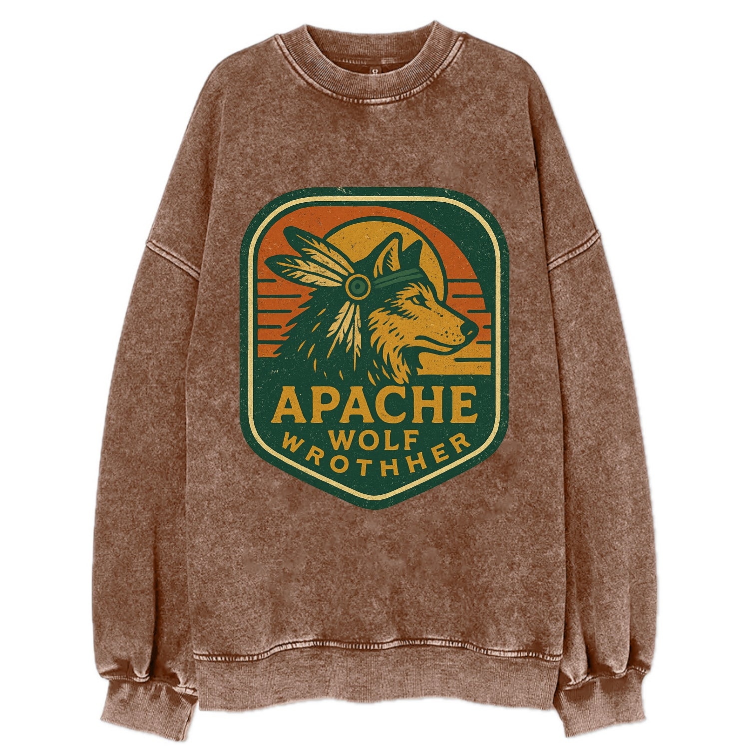 Apache Wolf Brother  - Vintage Sweatshirt - Brown