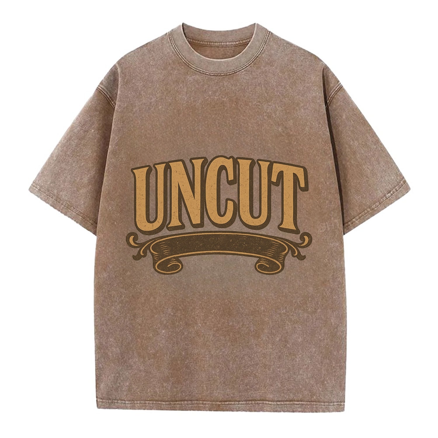 Bold typography design - "UNCUT" - pure, undiluted, authentic - Vintage T-shirt - Brown
