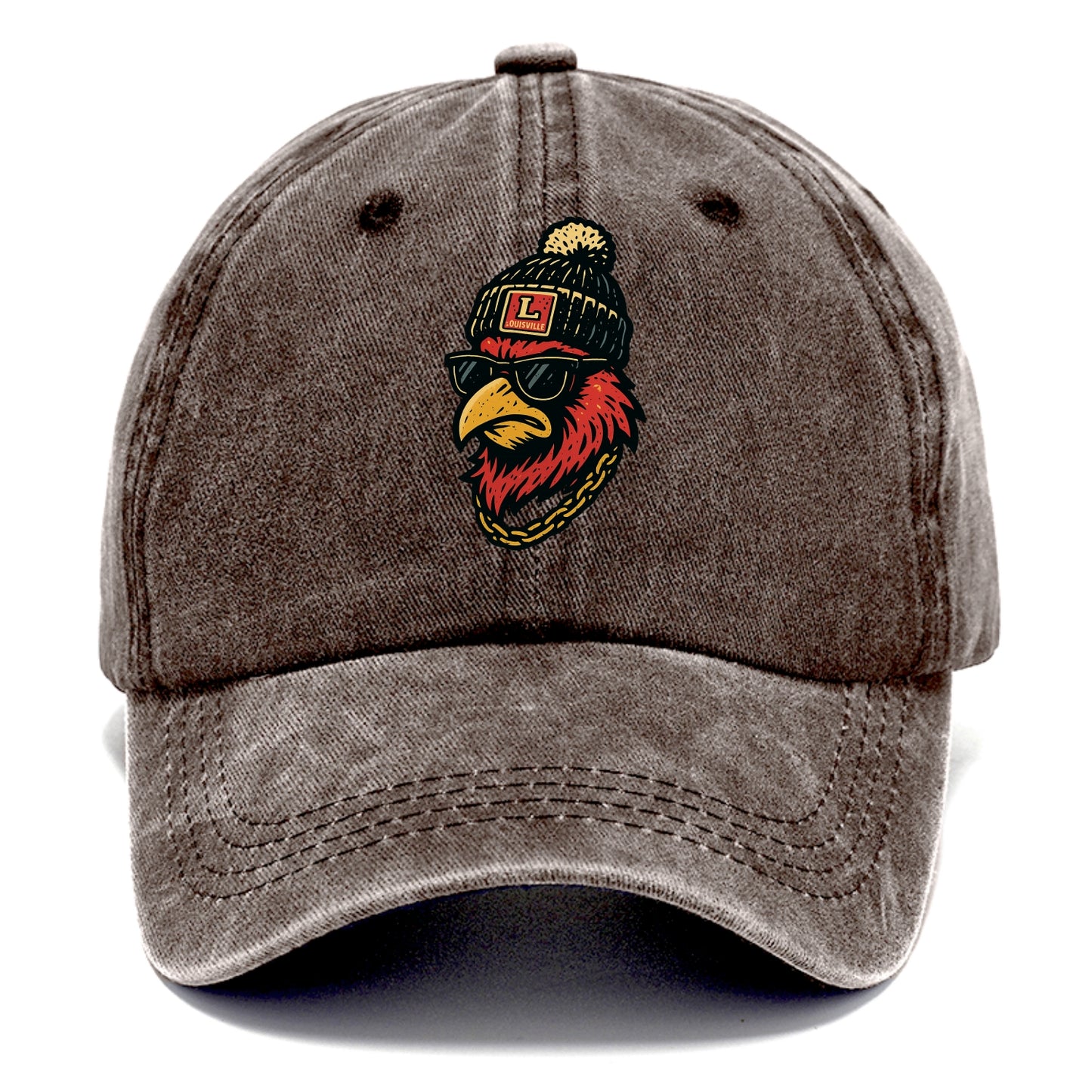 Louisville Cardinal wearing Louisville beanie with L patch - Classic Cap - Brown