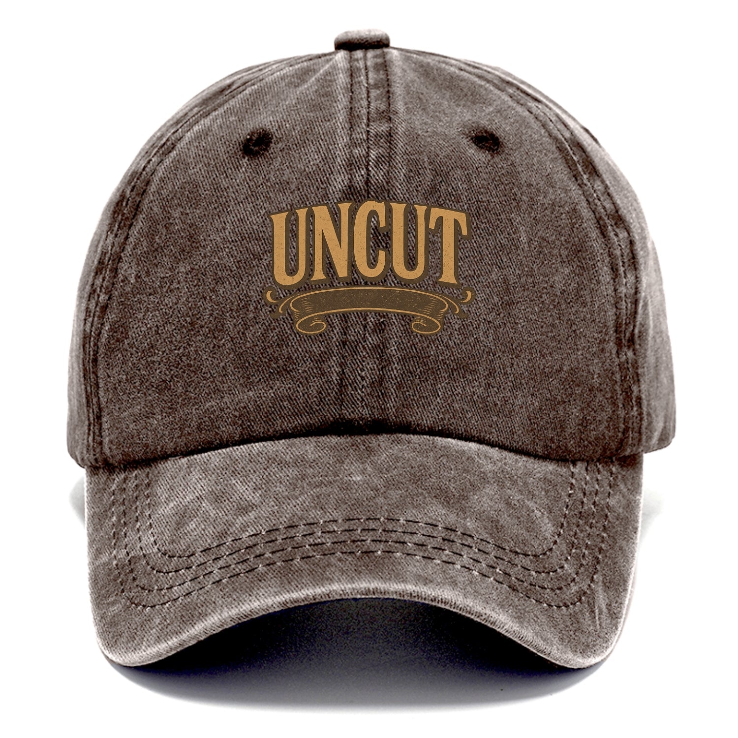 Bold typography design - "UNCUT" - pure, undiluted, authentic - Classic Cap - Brown