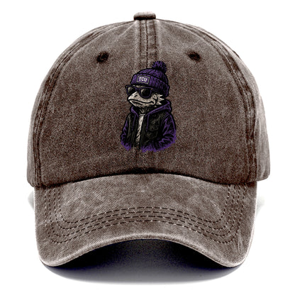 Fort Worth Frog wearing TCU beanie with horned patch - Classic Cap - Brown