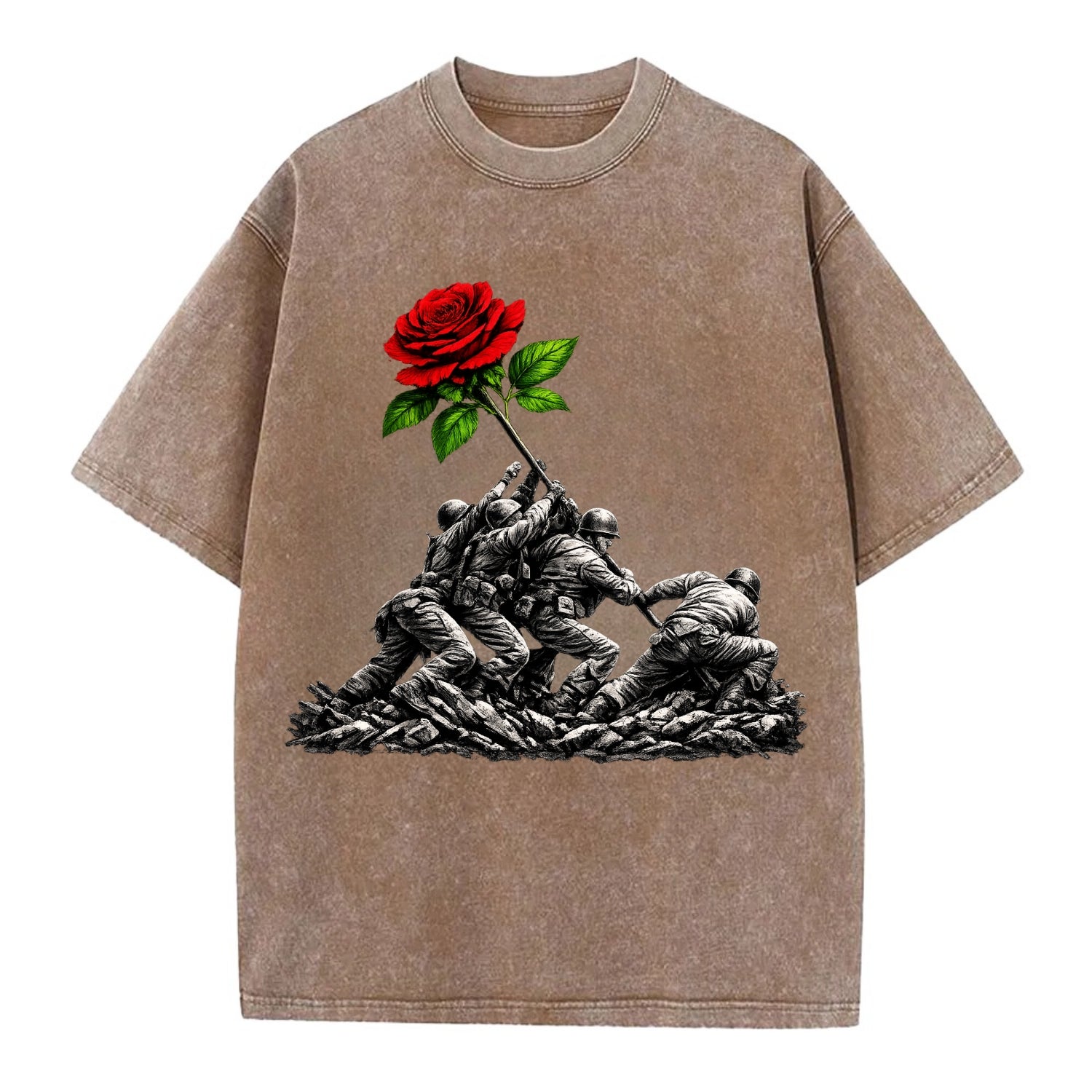 Iwo Jima Rose - Vintage T-shirt - Brown