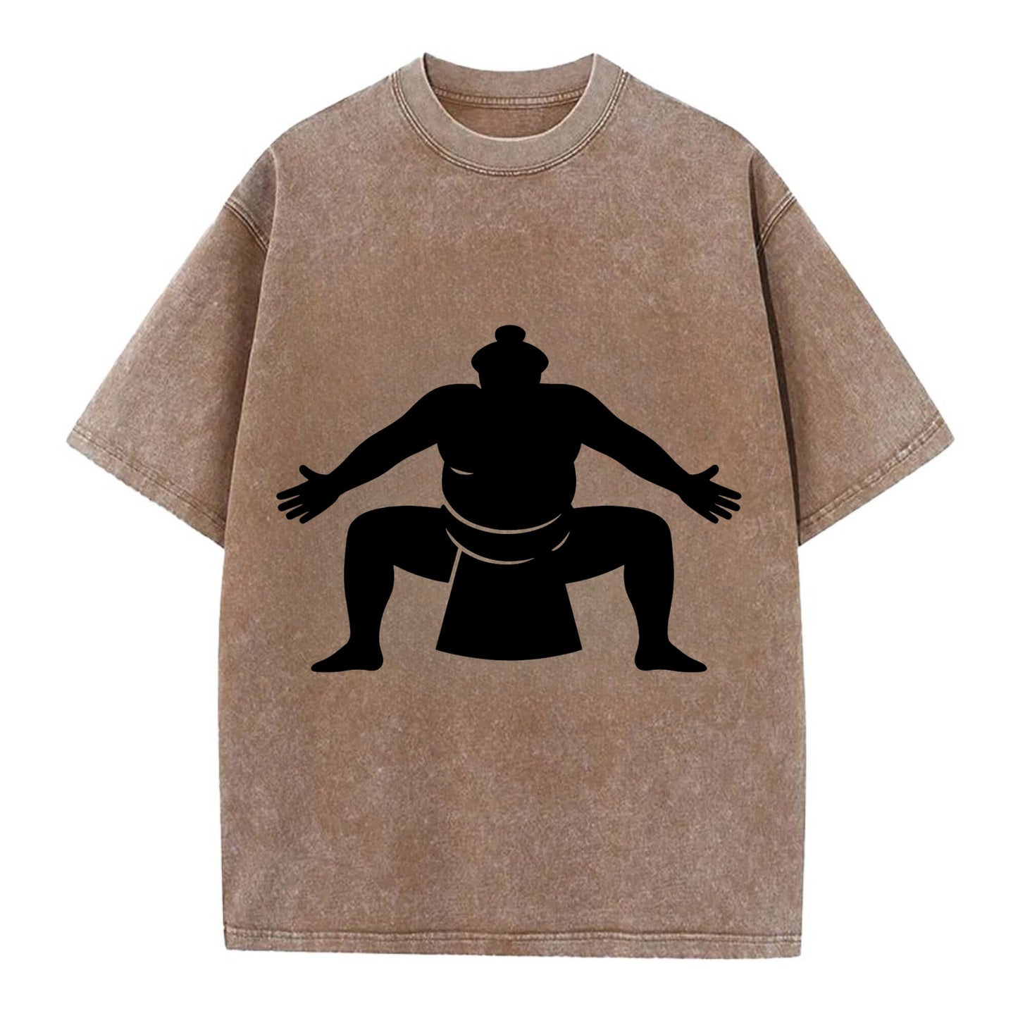 Japanese sumo wrestler ceremonial stance - Vintage T-shirt - Brown
