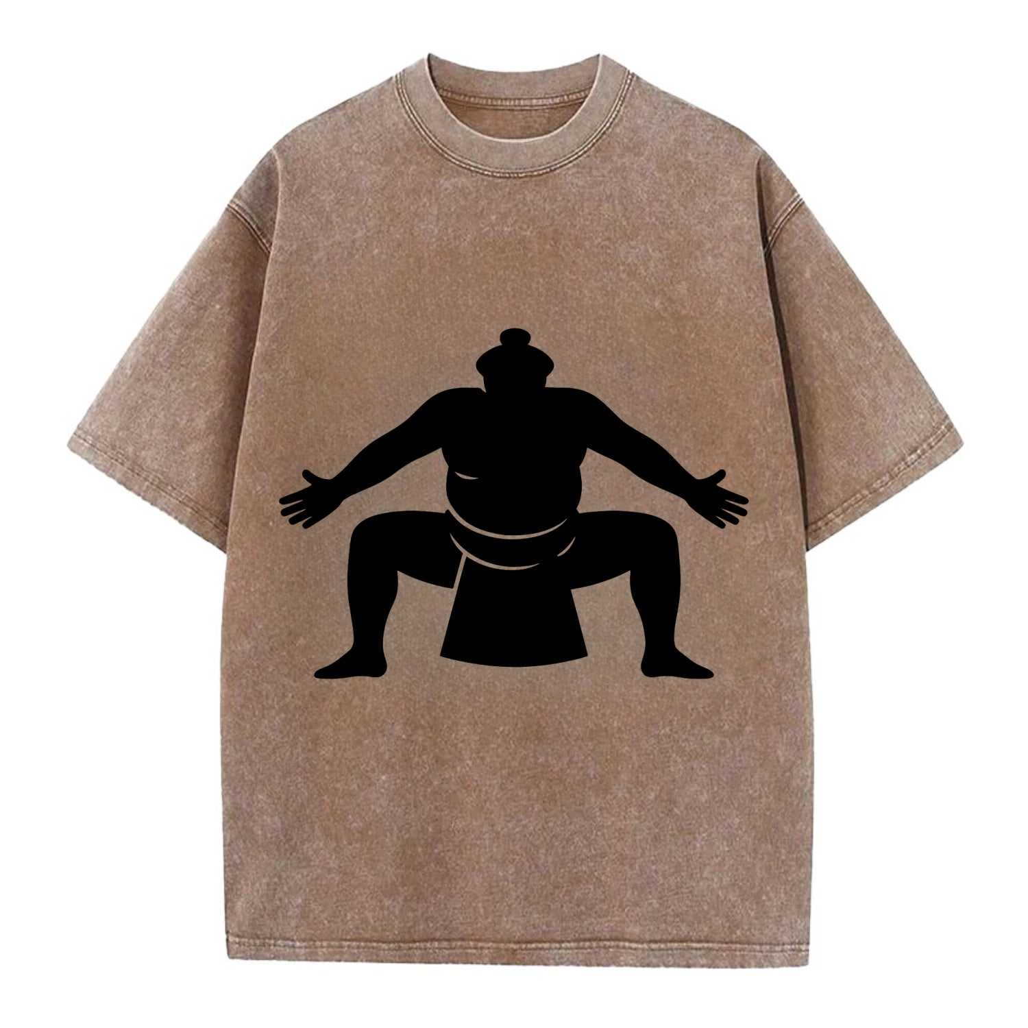 Japanese sumo wrestler ceremonial stance - Vintage T-shirt - Brown