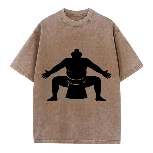 Japanese sumo wrestler ceremonial stance - Vintage T-shirt - Brown