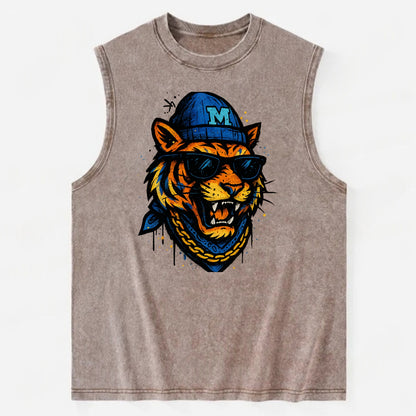 Memphis Tiger wearing Memphis beanie with M patch - Vintage Washed Tank - Brown