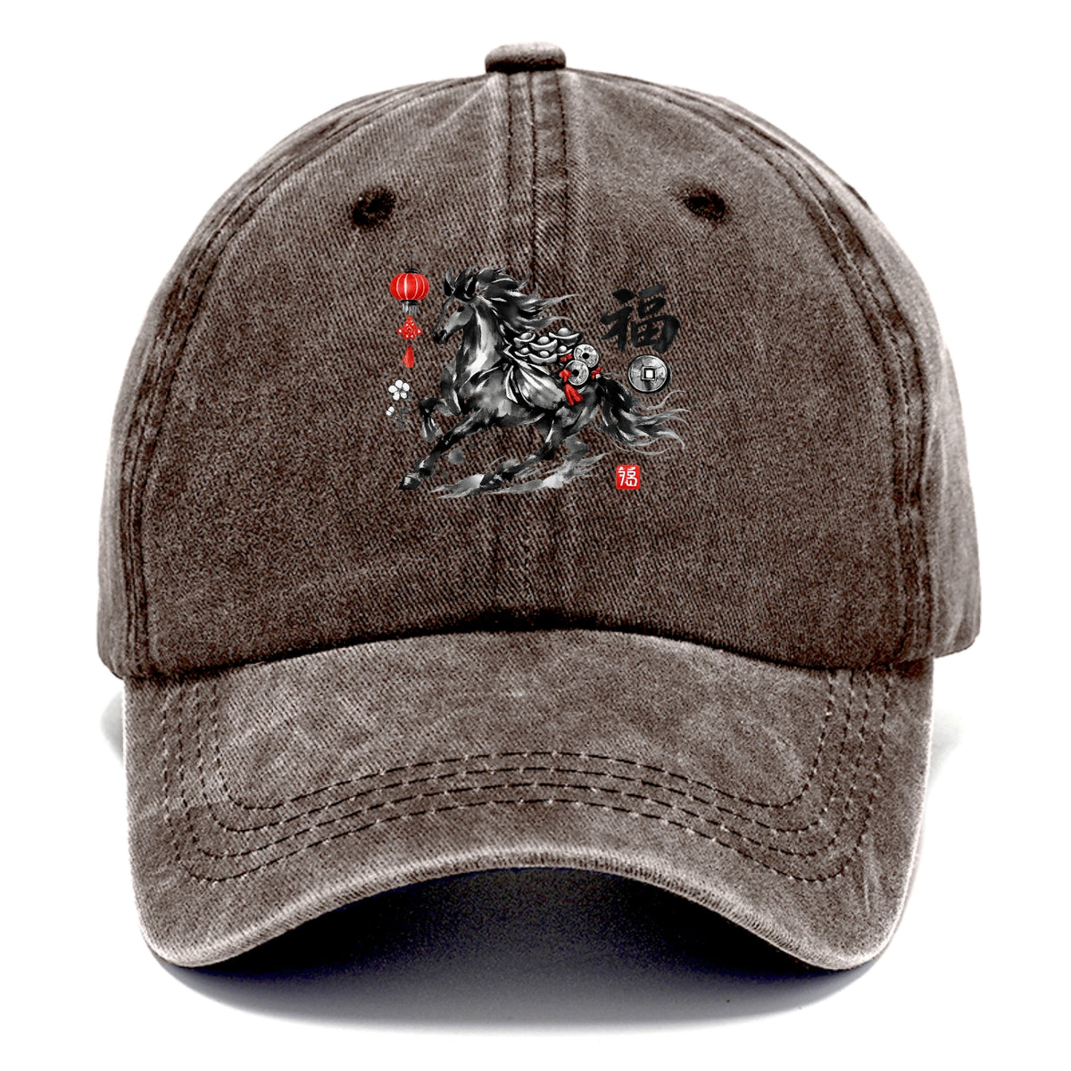 PROSPERITY HORSE | Horse carrying gold ingots and coins | Chinese knot decorations | - Classic Cap - Brown