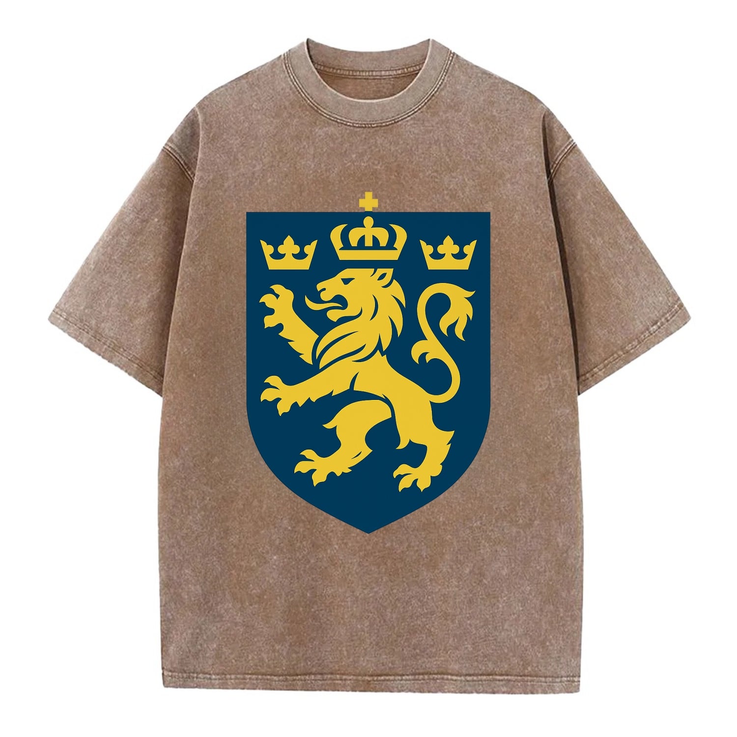 Sweden Three Crowns Emblem  - Vintage T-shirt - Brown