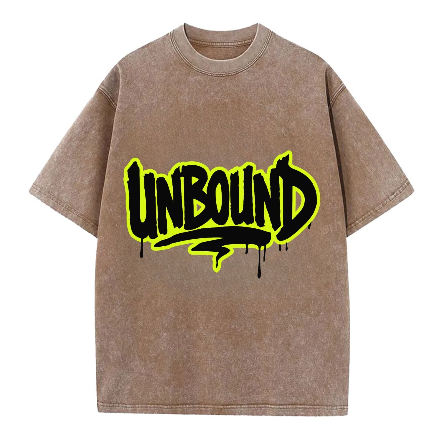 Bold typography design - "UNBOUND" - without limits, free from constraints - Vintage T-shirt - Brown