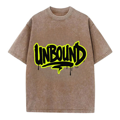 Bold typography design - "UNBOUND" - without limits, free from constraints - Vintage T-shirt - Brown