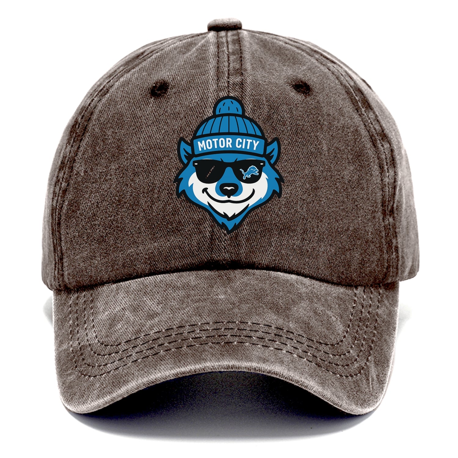 Motor City Wolverine wearing Lions beanie with gear patch and wayfarer sunglasses - Classic Cap - Brown