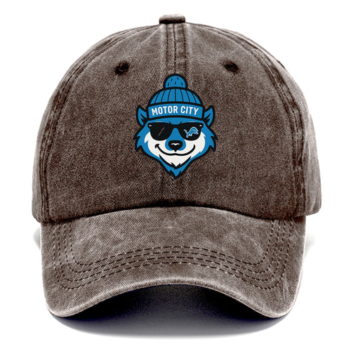 Motor City Wolverine wearing Lions beanie with gear patch and wayfarer sunglasses - Classic Cap