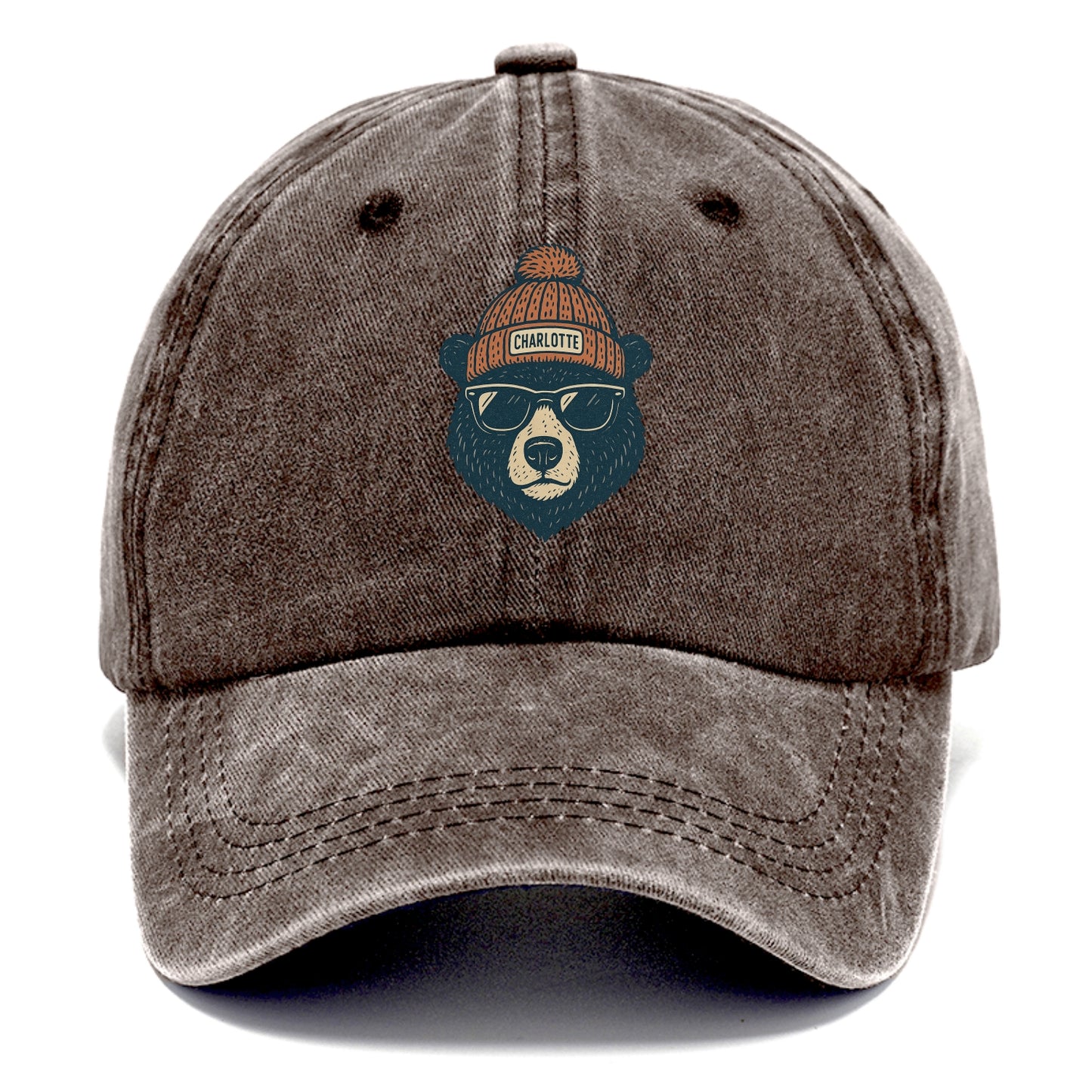 North Carolina Black Bear wearing Charlotte beanie with pom pom and wayfarer - Classic Cap - Brown