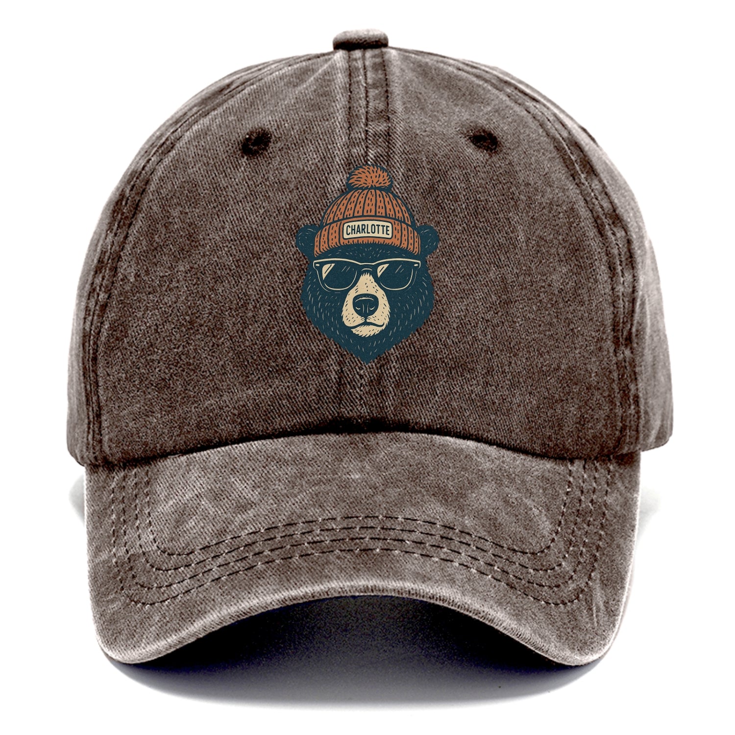 North Carolina Black Bear wearing Charlotte beanie with pom pom and wayfarer - Classic Cap - Brown