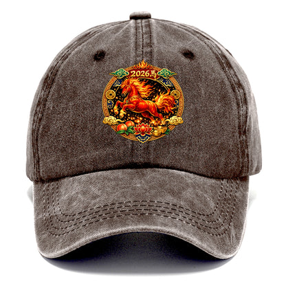 FIRE HORSE | Flaming mane and tail horse | Blazing orange and red colors | Dynamic - Classic Cap - Brown
