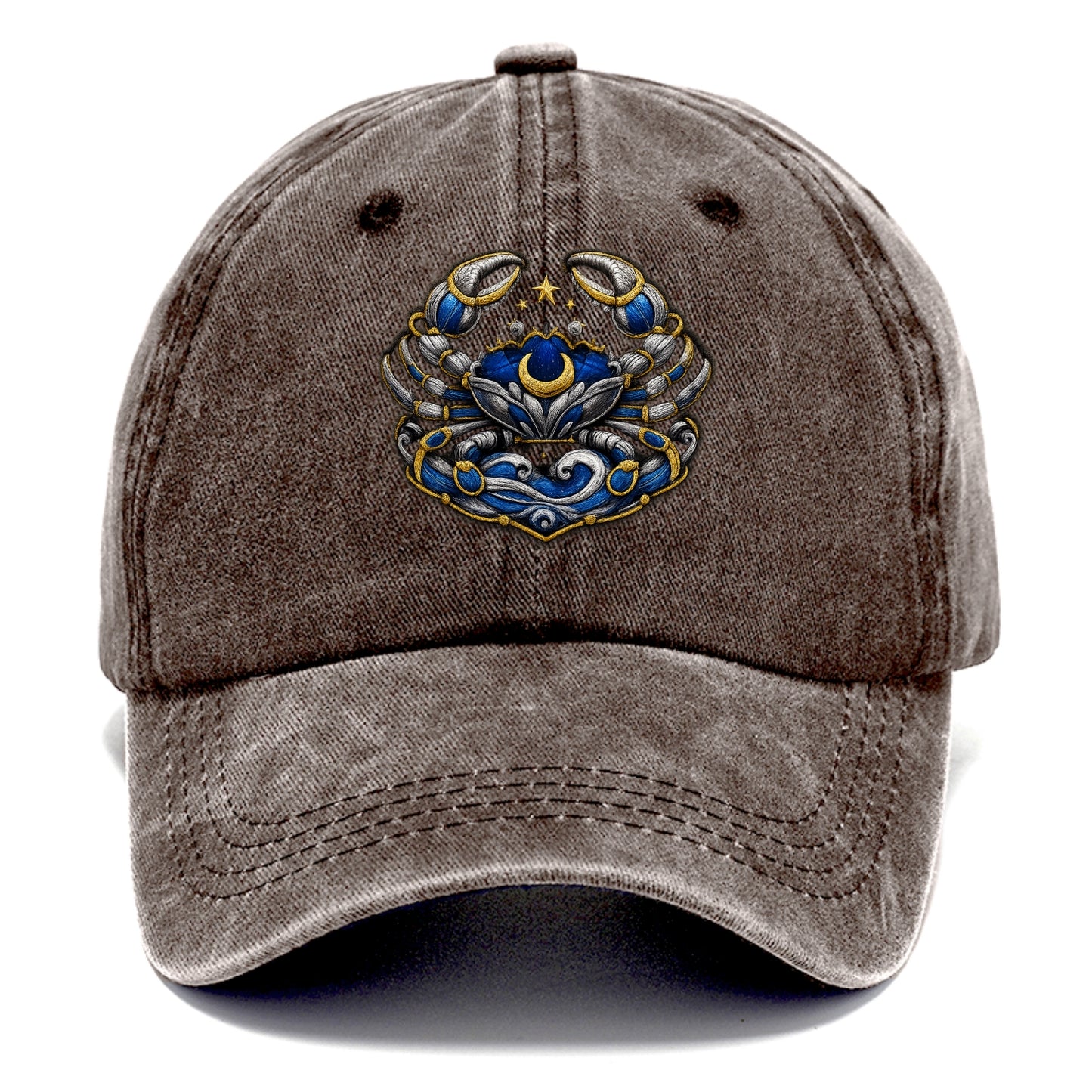 CANCER CRAB - protective crab in silver and blue , water sign - Classic Cap - Brown