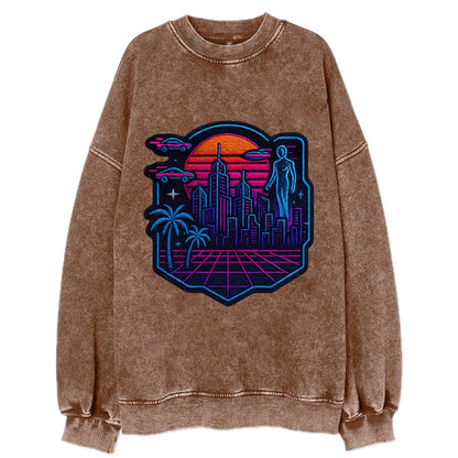 Cyberpunk City - Vintage Sweatshirt - Brown