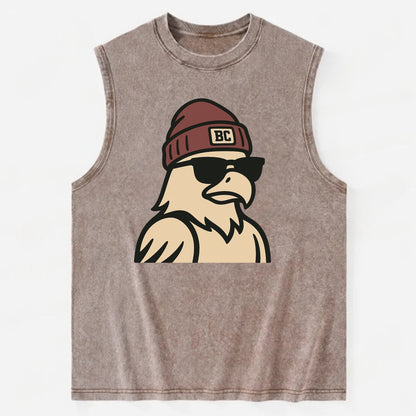 Chestnut Hill Eagle wearing Boston College beanie with BC patch - Vintage Washed Tank - Brown