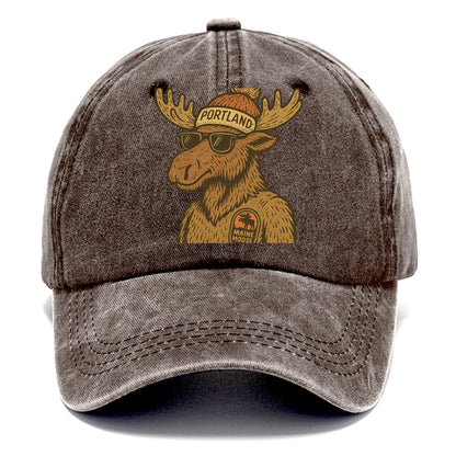 Maine Moose wearing Portland beanie with pom pom and wayfarer sunglasses - Classic Cap - Brown