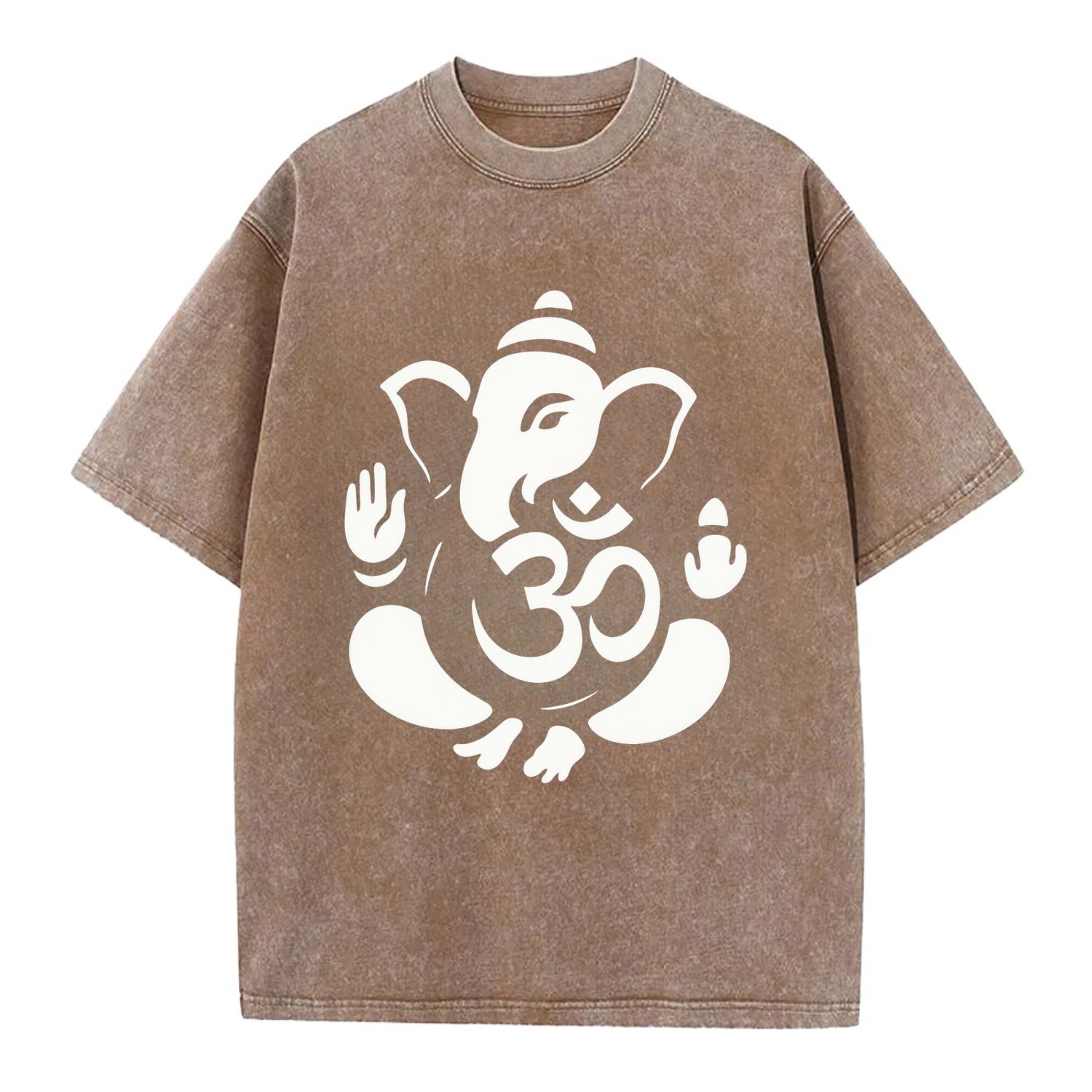 Ganesha elephant silhouette - negative space creates om symbol - Vintage T-shirt - Brown