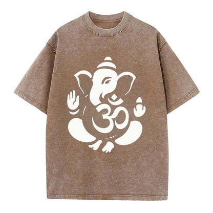 Ganesha elephant silhouette - negative space creates om symbol - Vintage T-shirt - Brown